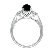 18ct White Gold Whitby Jet 0.36ct Diamond Round Claw Set Ring R895