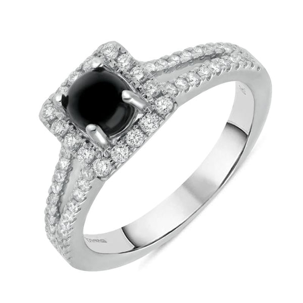 18ct White Gold Whitby Jet 0.38ct Diamond Cushion Top Split Shank Ring R892