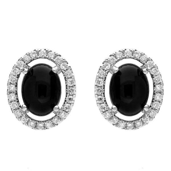 18ct White Gold Whitby Jet 0.38ct Diamond Oval Centre Stud Earrings E2209
