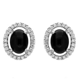 18ct White Gold Whitby Jet 0.38ct Diamond Oval Centre Stud Earrings E2209