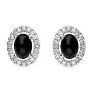 18ct White Gold Whitby Jet 0.19ct Diamond Oval Stud Earrings E2250