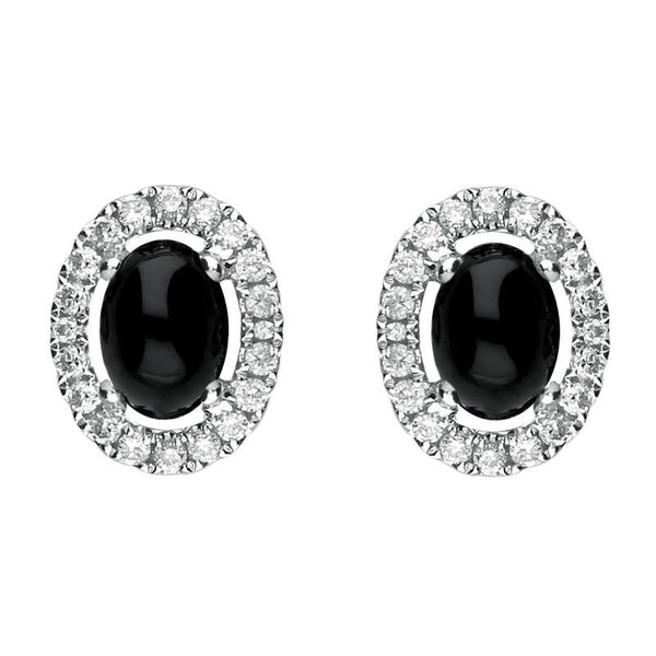 18ct White Gold Whitby Jet 0.19ct Diamond Oval Stud Earrings E2250