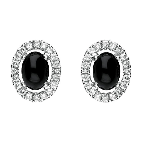 18ct White Gold Whitby Jet 0.19ct Diamond Oval Stud Earrings E2250