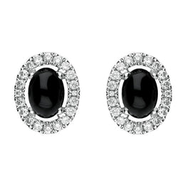 18ct White Gold Whitby Jet 0.19ct Diamond Oval Stud Earrings E2250