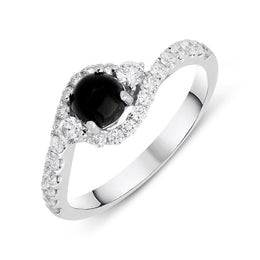 18ct White Gold Whitby Jet 0.50ct Diamond Wave Ring, R1153.