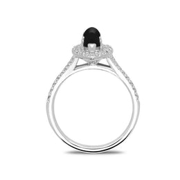 18ct White Gold Whitby Jet 0.55ct Diamond Marquise Ring, R1094