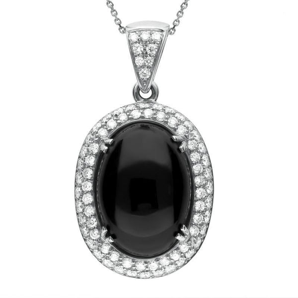 18ct White Gold Whitby Jet 1.57ct Diamond Large Oval Necklace P1451C