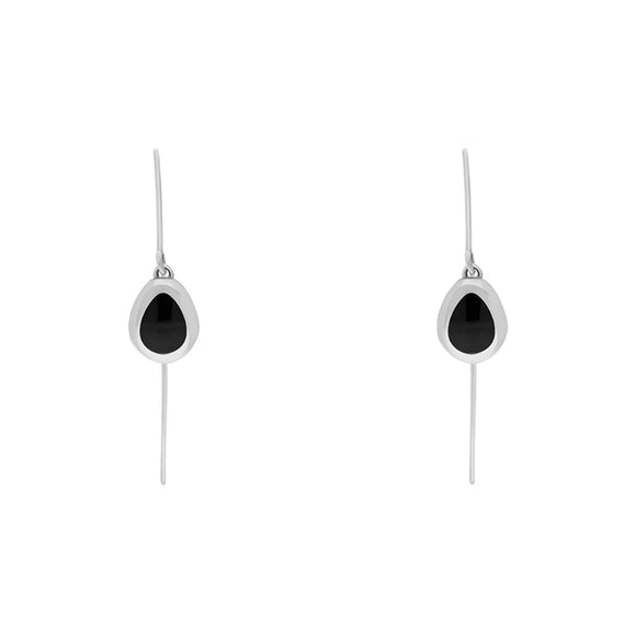18ct White Gold Whitby Jet Cross Disc Drop Earrings