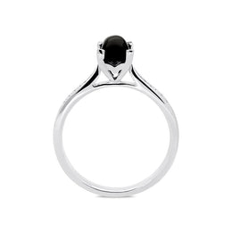 18ct White Gold Whitby Jet Diamond Cushion Shaped Ring, R1150.
