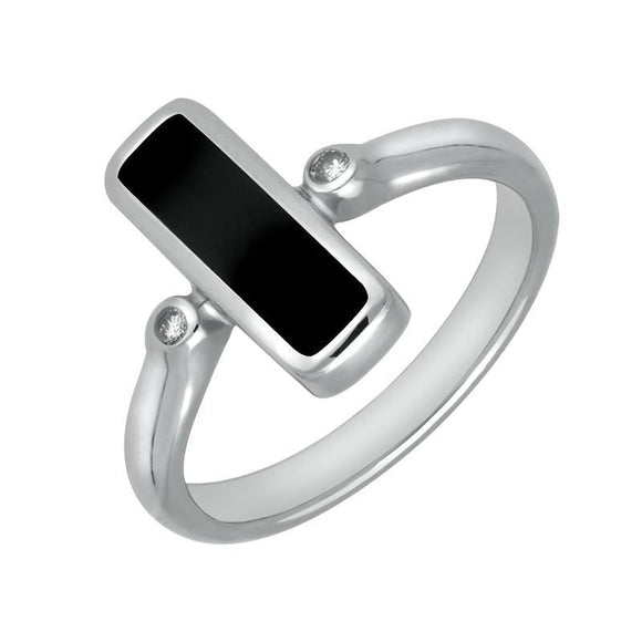 18ct White Gold Whitby Jet Diamond Oblong Ring R403