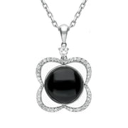 18ct White Gold Whitby Jet Diamond Open Flower Necklace, P1331