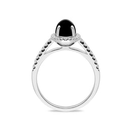 18ct White Gold Whitby Jet Diamond Oval Pave Shoulder Ring, R1107