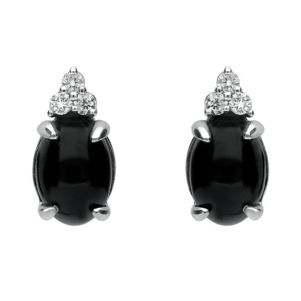 18ct White Gold Whitby Jet Diamond Oval Stud Earrings, E1680.