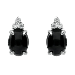 18ct White Gold Whitby Jet Diamond Oval Stud Earrings, E1680.