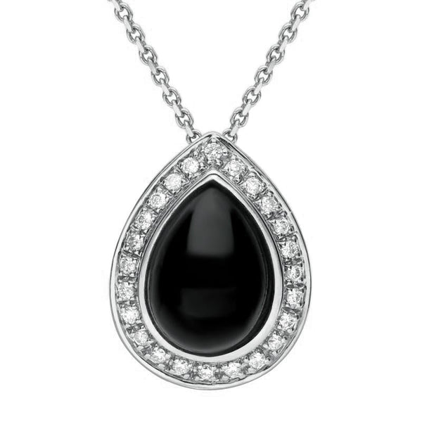 18ct White Gold Whitby Jet 0.21ct Diamond Pear Pave Necklace P1795C