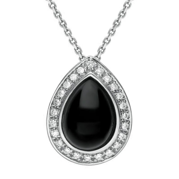 18ct White Gold Whitby Jet 0.21ct Diamond Pear Pave Necklace P1795C