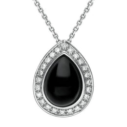 18ct White Gold Whitby Jet 0.21ct Diamond Pear Pave Necklace P1795C