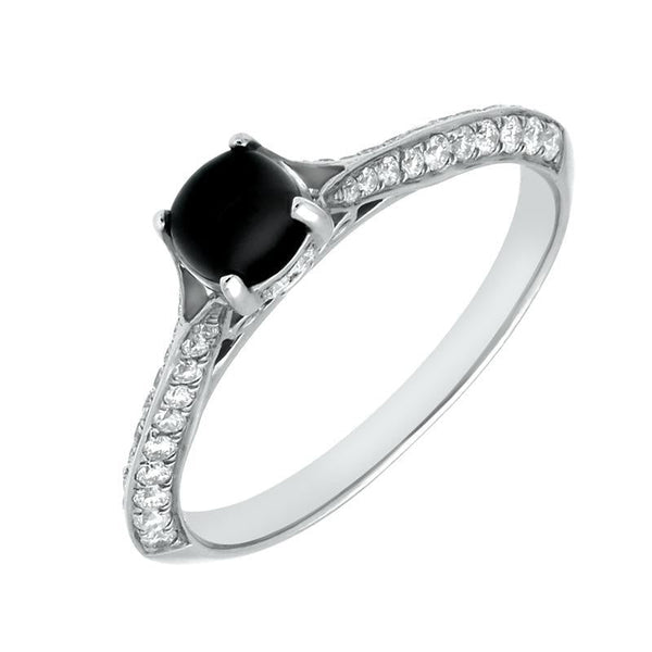 18ct White Gold Whitby Jet 0.25ct Diamond Ring R885