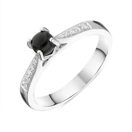 18ct White Gold Whitby Jet Diamond Round Centre Stone Ring R1188