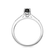 18ct White Gold Whitby Jet Diamond Round Centre Stone Ring R1188