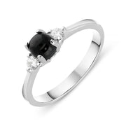18ct White Gold Whitby Jet Diamond Round Claw Set Ring. R1113.