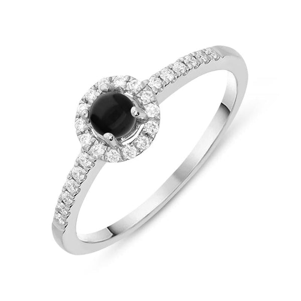 18ct White Gold Whitby Jet Diamond Shoulder Round Ring