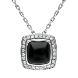 18ct White Gold Whitby Jet Diamond Square Pave Edge Necklace P1793C
