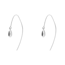 18ct White Gold Whitby Jet Fleur De Lis Disc Drop Earrings, E1373.