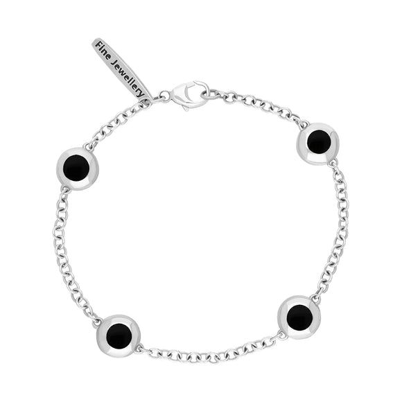 18ct White Gold Whitby Jet Oval Heart Detail Four Stone Bracelet, B797.