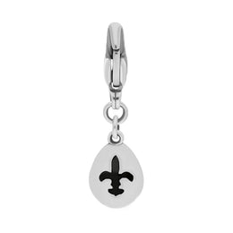 18ct White Gold Whitby Jet Pear Shaped Fleur De Lis Clip Charm, G663.