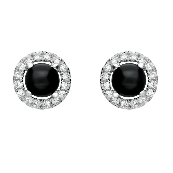 18ct White Gold Whitby Jet and Diamond Round Stud Earrings. E1994. 