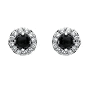 18ct White Gold Whitby Jet and Diamond Round Stud Earrings. E2121. 