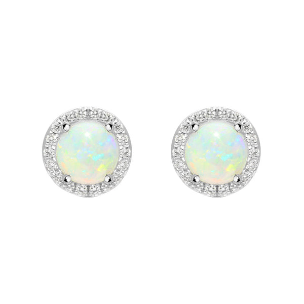 18ct Yellow Gold Opal Diamond Round Stud Earrings FEU-2023