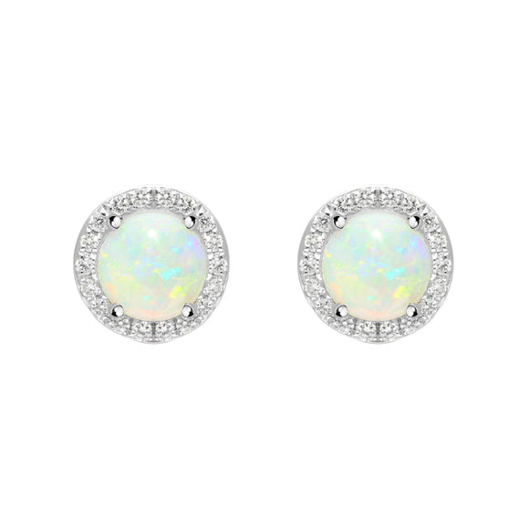 18ct Yellow Gold Opal Diamond Round Stud Earrings FEU-2023