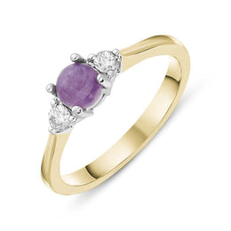 18ct Yellow Gold Blue John 0.16ct Diamond Round Claw Set Ring. R1008.