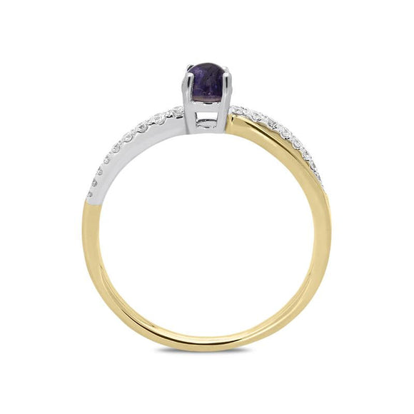 18ct Yellow Gold Blue John 0.16ct Diamond Split Shoulder Ring, R1147.