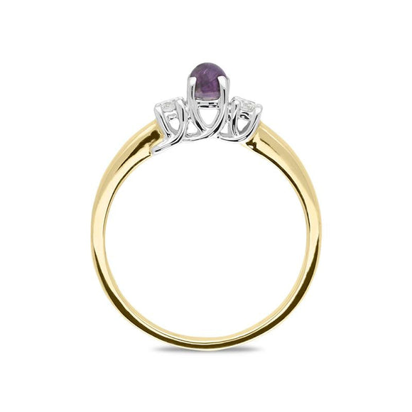 18ct Yellow Gold Blue John 0.20ct Diamond Trilogy Ring, R1111.