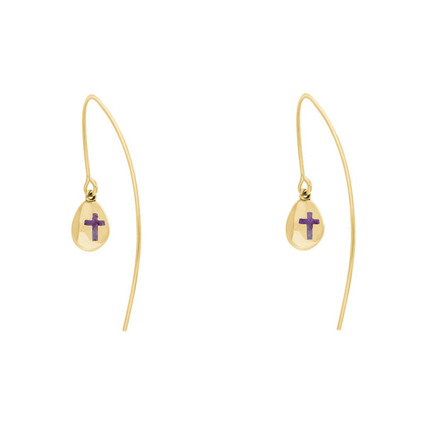 18ct Yellow Gold Blue John Cross Disc Drop Earrings, E1374.