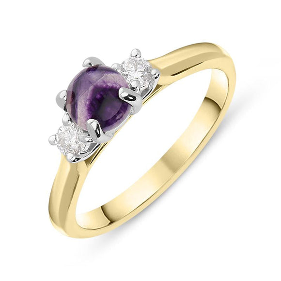 18ct Yellow Gold Blue John Diamond Round Claw Set Ring. R1112.