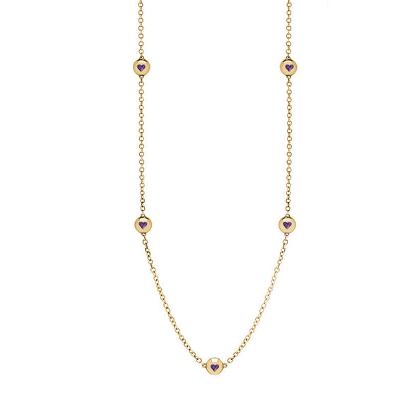 x18ct Yellow Gold Blue John Heart Link Disc Chain Necklace, N746.