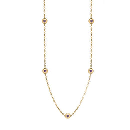 x18ct Yellow Gold Blue John Heart Link Disc Chain Necklace, N746.