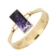 18ct Yellow Gold Blue John Oblong Stone Heavy Bangle, B031