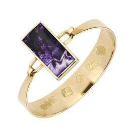 18ct Yellow Gold Blue John Oblong Stone Heavy Bangle, B031