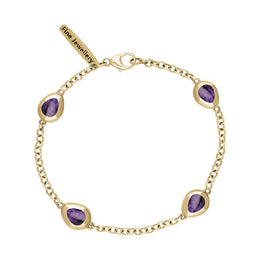 18ct Yellow Gold Blue John Oval Fleur De Lis Detail Four Stone Bracelet, B798.