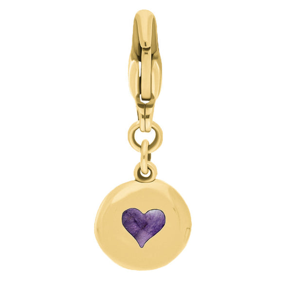 18ct Yellow Gold Blue John Round Shaped Heart Clip Charm, G665.