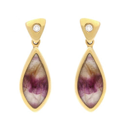 18ct Yellow Gold Blue John and Diamond Pointed Pear Drop Earrings E686