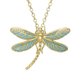 18ct Yellow Gold Diamond Blue Enamel House Style Dragonfly Necklace P2937C