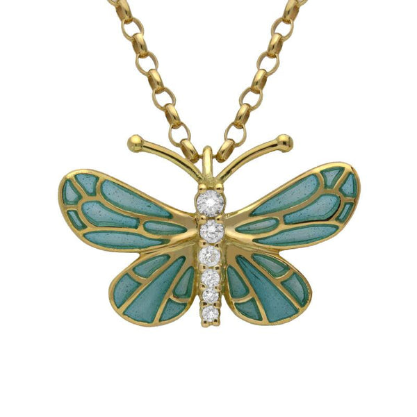 18ct Yellow Gold Diamond Enamel House Style Butterfly Necklace P2935