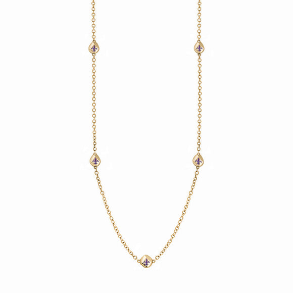 18ct Yellow Gold Blue John Fleur De Lis Link Disc Chain Necklace, N747.