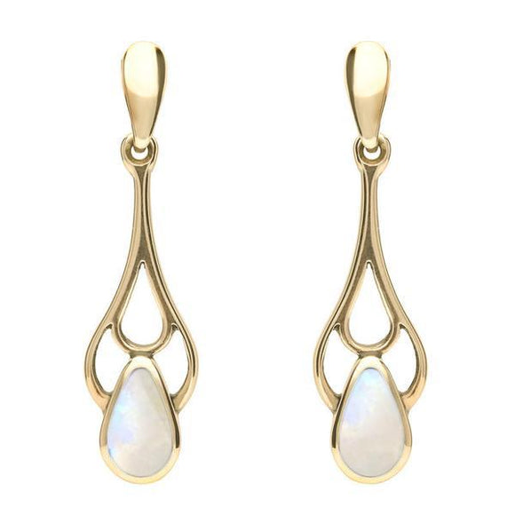 18ct Yellow Gold Moonstone Pear Spoon Earrings, E139. 